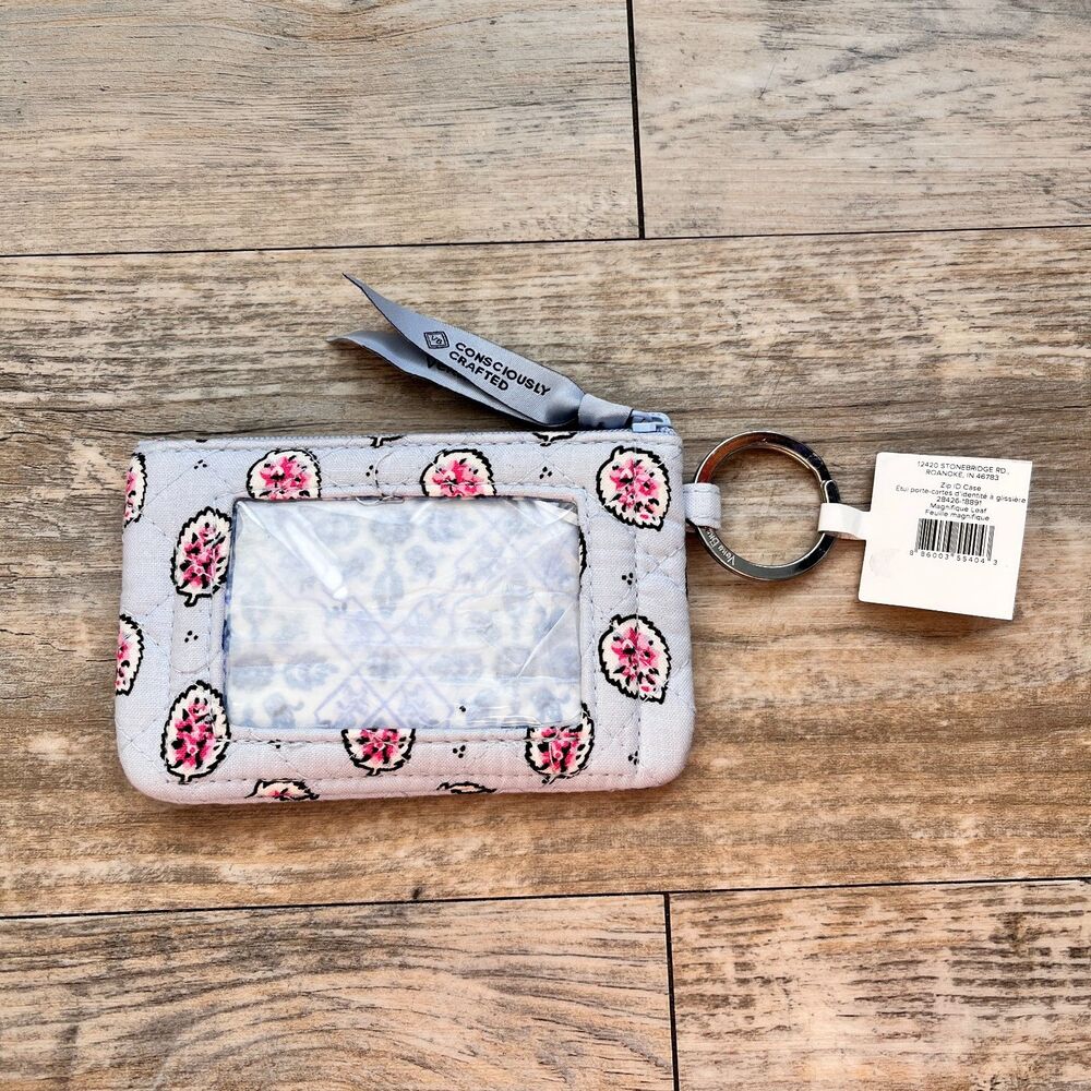 Vera Bradley Magnifique Leaf Quilted Zip ID Case NWT Blue Coin Purse Wallet - Picture 2 of 5